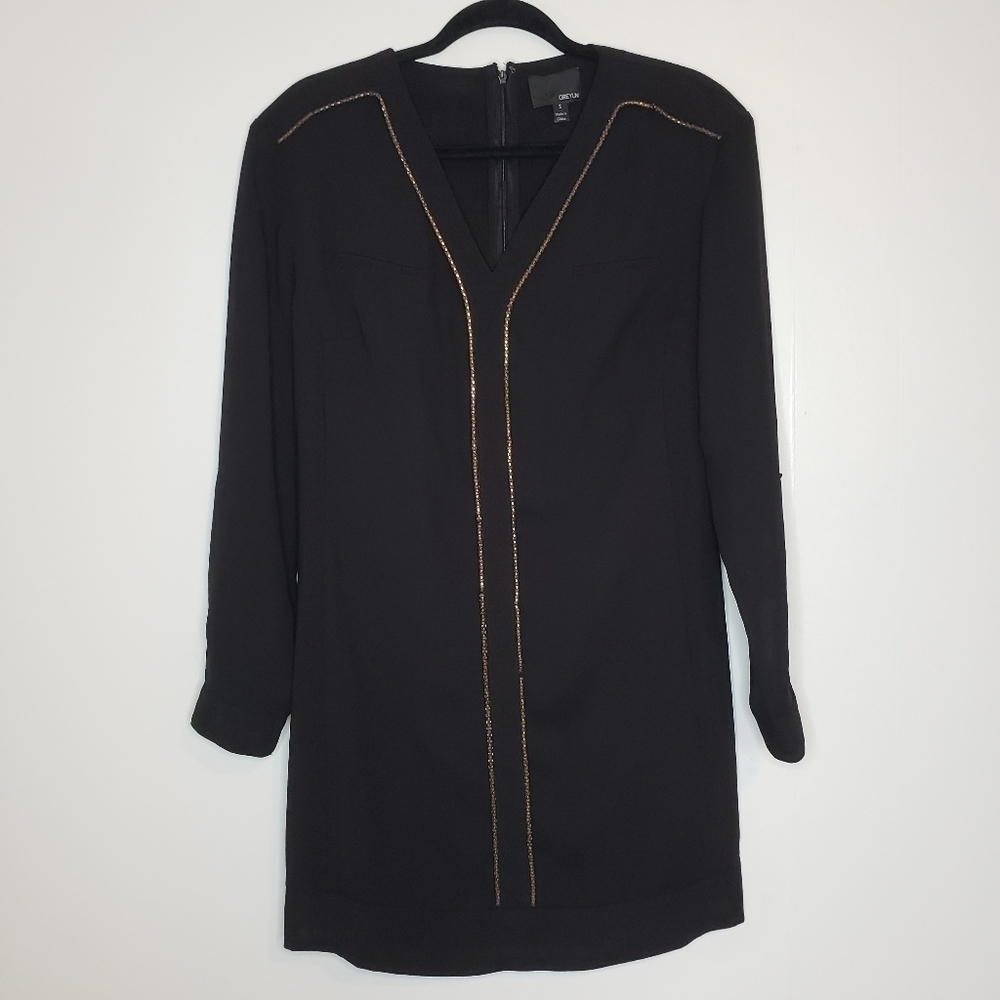 Anthropologie Greylin Black Dress with Gold Detailing